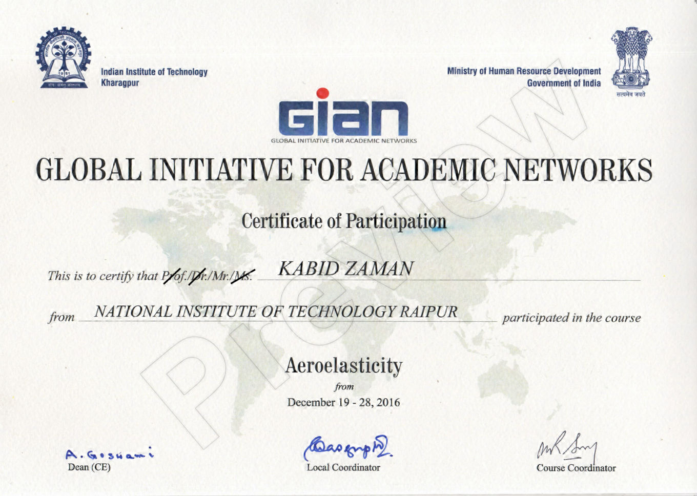 Aeroelasticity GIAN Dec 2016 Certificate