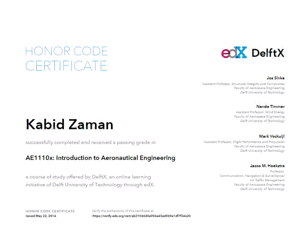 Introduction to Aeronautical Engineering AE1110x TU Delft Certificate