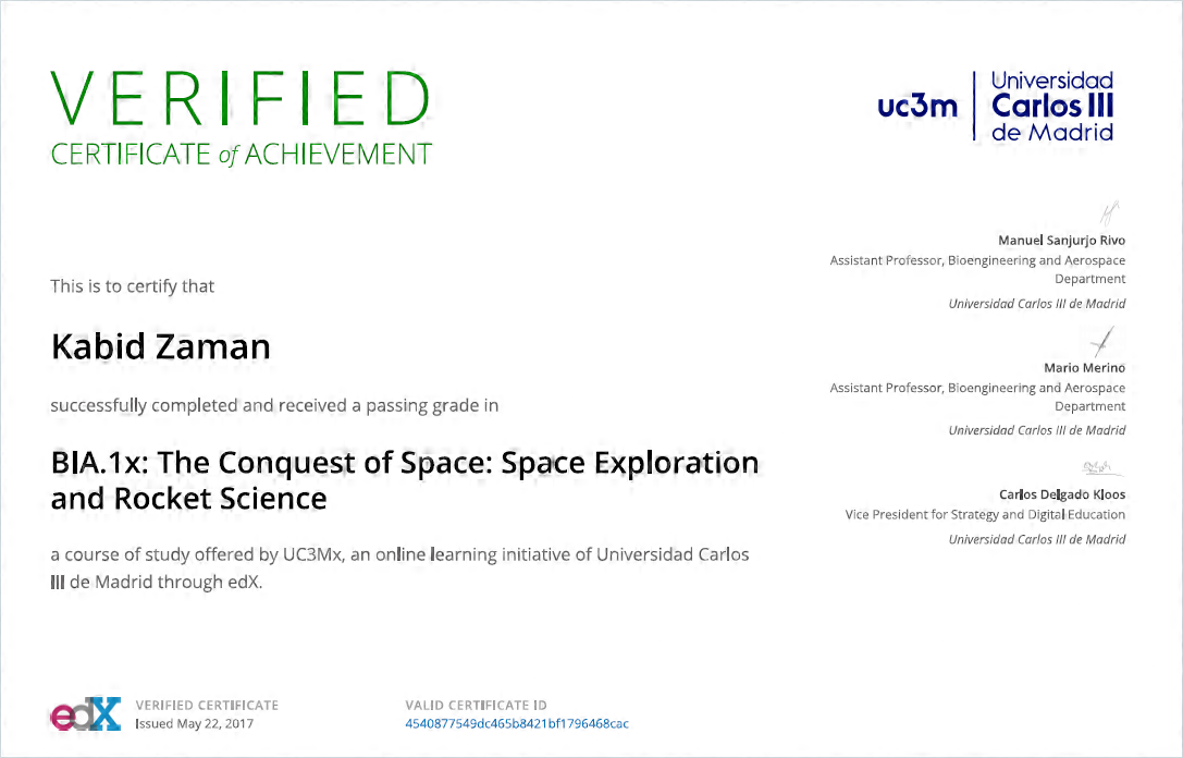 Space Exploration and Rocket Science UC3M Certificate